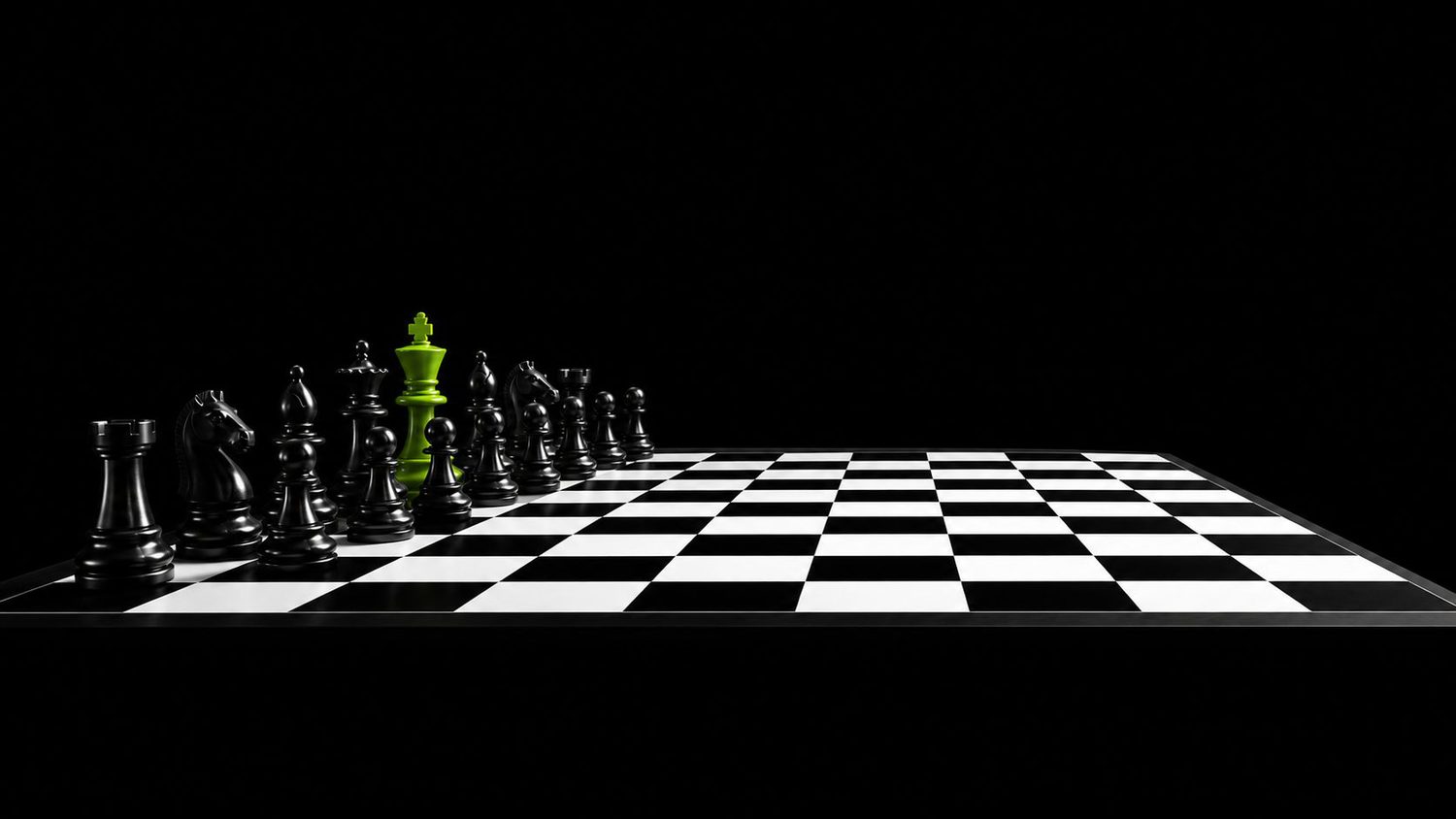 Chess board with a green king